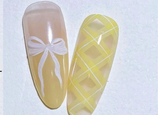 格紋蝴蝶結(jié)美甲教程，南寧美甲進(jìn)修整理